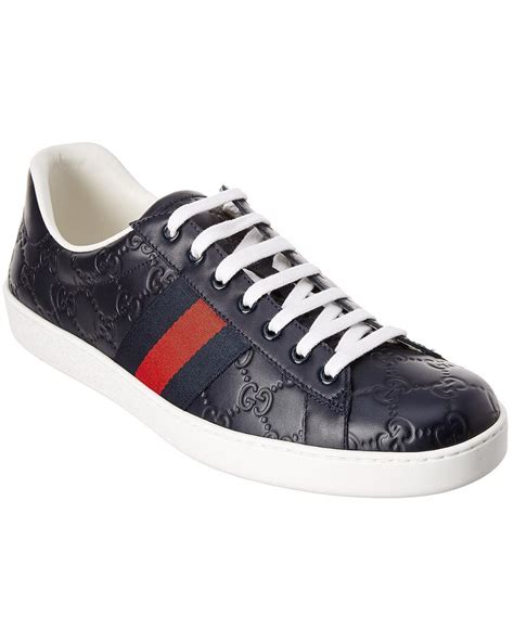 gucci ace leather blue sneakers|Gucci ace embellished leather sneakers.